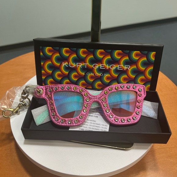 Kurt Geiger Metallic Pink Jeweled Sunglasses Bag Charm NWT!! - Picture 2 of 4